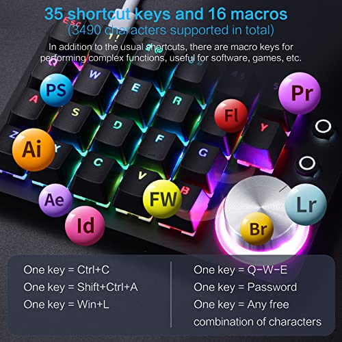 Koolertron 24 Keys Programmable Keyboard，One Handed Macro Mechanical Keyboard, RGB LED Backlight Red Switch USB Portable Keyboard with Fully Knobs, 24 Keys Macro Pad for Gaming - style: 24 Keys/Red switches/RGB Backlight