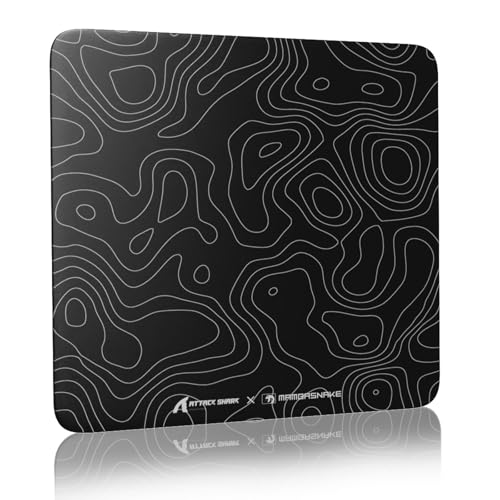 ATTACK SHARK CM05 Glass Gaming Mouse Pad,17.7x15.7 in Large Mouse Mat,Non Slip 9H Hard Mousepads,Nano-Textured Glass Surface with Improved Precision and Speed for FPS/MOBA - Black Contour - color: Black Contour