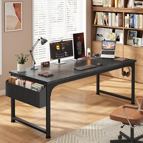 DurayLoly 63 x 24 inch Large Gaming Desk, 24mm Thick Desktop with RGB LED, Computer Desk with Built-in Power Outlets, Detachable Stand, 150LBS Heavy Duty, Ultimate Desk for Pro Gamers, Black - color: Black, size: 63 Inch