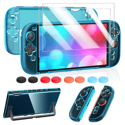 FYOUNG Protective Case for Nintendo Switch 2, Slim Hard Shell Accessories | Switch 2 Cute Case, Scratch&Shock Protection Cover with Screen Protector, 8 Thumb Grip (Translucent Blue, Switch 2 7.9inch) - color: Translucent Blue