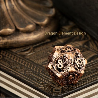 7PCS DND Dice Set, Premium Hollow Metal Polyhedral Dice with Treasure Chest & Dice Bag, Gift for Men & Women, Dungeons and Dragons, TTRPG RPG Tabletop Games (Antique Red Copper) - color: Antique-red-copper