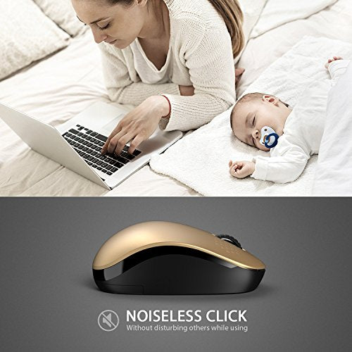 seenda Wireless Mouse for Laptop, 2.4G Noiseless Mouse with USB Receiver - Optical Tracking Portable Computer Mice for Chromebook, PC, Tablet, Windows System, 24 Months Battery Life - Black & Gold - color: Gold and Black