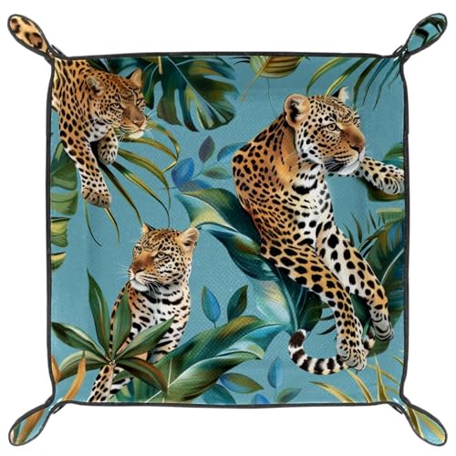 Tropical Leaves Leopards Dice Tray Dice Rolling Tray Folding Dice Holder for Dice Games, Like RPG, DND and Other Table Games - color: Multi 19