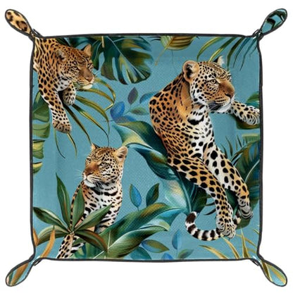 Tropical Leaves Leopards Dice Tray Dice Rolling Tray Folding Dice Holder for Dice Games, Like RPG, DND and Other Table Games - color: Multi 19