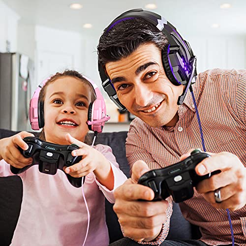 BENGOO G9000 Stereo Gaming Headset for PS5, PS4, PC, Xbox One Controller, Noise Cancelling Over Ear Headphones with Mic, LED Light, Bass Surround, Soft Memory Earmuffs - Purple - color: Purple