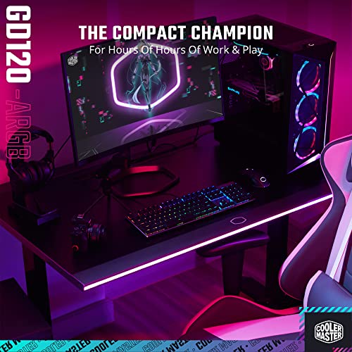 Cooler Master GD120 A1 ARGB 30th Anniversary PC Gaming Desk, Ambient ARGB, Water-Repellent Mousepad, 220lbs Weight Support, 3 Height Levels, Cable Management Tray, 47.2Dx29.5W Workstation|Home Office - style: GD120 ARGB 30th Anniversary