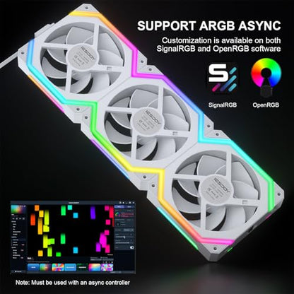 Iesooy ARGB Cooling Fan, 1800RPM 5V 3-PIN Cable, 120mm PWM PC Case Fan, ARGB Async/Sync Mode, Daisy Chain Modular Stackable, Silent for CPU Liquid Coolers （White, Forward, 3-Pack） - color: White