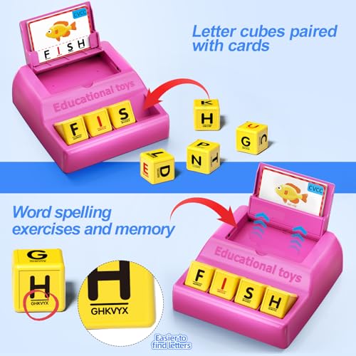 Montessori Matching Letter Game for Kids Ages 3-8 | Educational Learning Spelling Toys with Storage Function | Christmas Birthday Gifts for 3 4 5 6 Year Old Boys & Girls | Larger Pink (50% Bigger) - style: Big Size-Pink