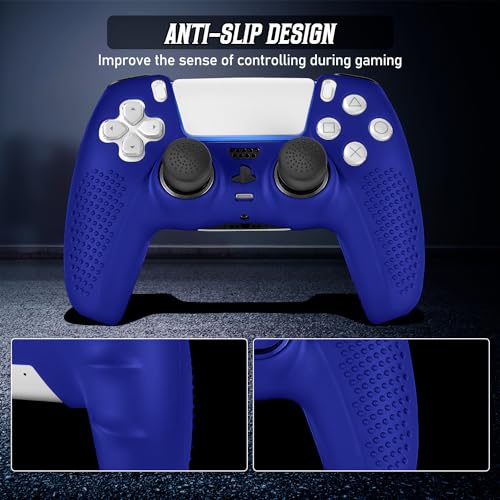 PS5 Controller Skin, Anti-Slip Soft Silicone Protective Cover Case for PlayStation 5 Controller Grip Accessories, 2 Pack with 8 x Thumb Grip Caps (Blue) - color: Blue