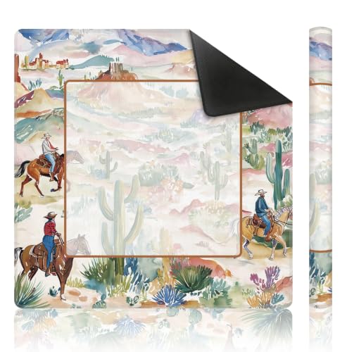 Western Mahjong Mat 31.5 x 31.5 Inch, Vintage Southwestern Cactus Desert Rodeo Cowboy Non-Slip Noise Reduction Mahjong Table Mat for American Mah Jong Poker Card Board Games Dominoes - color: Southwestern