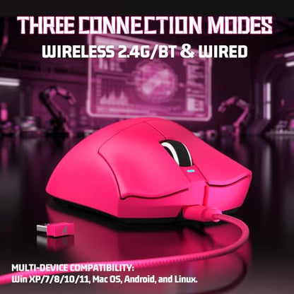 ATTACK SHARK V3 Ultra-Light Wireless Gaming Mouse,PAW3311 Sensor, 500mAh, 62g, 25KDPI 2.4G/BT/USB-C Rechargeable Wireless Mouse with 5 Programmable Buttons for Laptop,PC,Mac Gamer (Berry Red) - color: Berry Red
