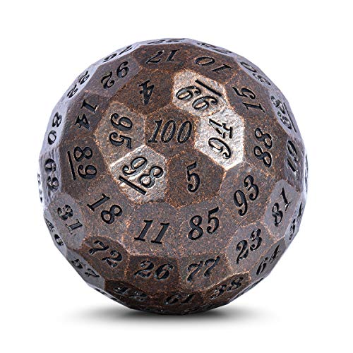 DNDND Ancient Copper Metal D100 Dice Single 100 Sided 50mm Polyhedral Dice with Metal Case and Velvet Pouch(Ancient Copper with Black Number) - color: Ancient Copper With Black Number