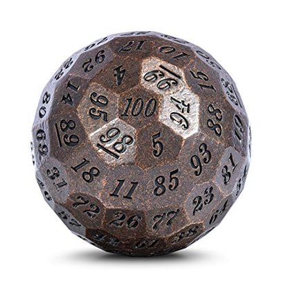 DNDND Ancient Copper Metal D100 Dice Single 100 Sided 50mm Polyhedral Dice with Metal Case and Velvet Pouch(Ancient Copper with Black Number) - color: Ancient Copper With Black Number