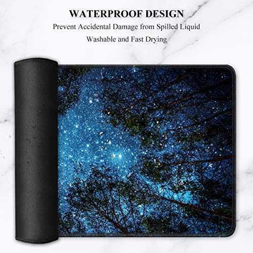 Auhoahsil Large Gaming Mouse Pad, Nature Theme XXL 35.4 x 15.7 in Desk Pad Stitched Non-Slip Rubber Long Computer Mousepad Thin Extended Full Size Desk Mat for Desktop Laptop Wireless Mice, Night Sky - color: 02 Starry Night, size: 35.5L x 15.7W inches