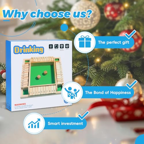 TOMMYHOME Wooden Shut the Box Board Game – Math Games & Dice Games for 2-4 Players, Family Game for Game Night, Travel Board Games, Table Games for Adults & Kids, Bar, Trivia.