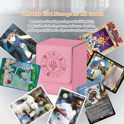 Arkeiliy Card Deck Box, 110+ Storage MTG Deck Box with 50 Pcs Card Sleeve, Collectible Trading Card Cases for Magic Commander and More (Pink) - color: Pink