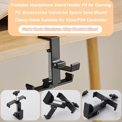 Headphone Stand for Desk Aluminum Alloy Headset Stand with Three Hooks Headphone Holder Clamp Mount for Gaming PC Accessories Universal Space-Saving Under Table Headset Hangers - color: black 3