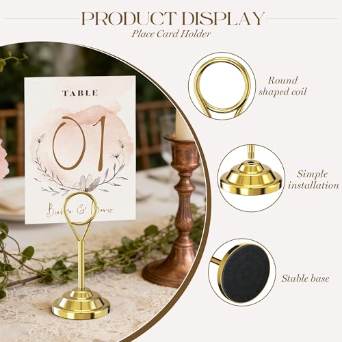 Urban Deco 16 Pieces Table Card Holder Place Card Holders 4 inches Steel Card Holders for Photos, Food Signs, Memo Notes, Weddings, Restaurants, Birthdays (Gold Round) - color: Gold Round