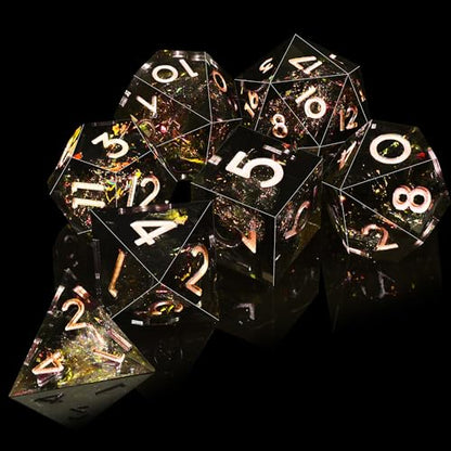 AUSTOR 7-Die DND Dice Set Handmade Sharp Edge Polyhedral Dice for Dungeons and Dragons D&D RPG MTG Table Games (Black & Red, Copper) - color: Black & Red，copper