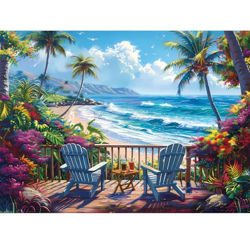 Jigsaw Puzzles for Adults 500 Pieces, Interlock Perfectly Letter on Back No Dust, Home Decor Birthday Party Gift Toy for Men Women Elders Seniors, 1:1 Poster Educational Toys & Games | 20.5 x 15 in - style: Beach Puzzle