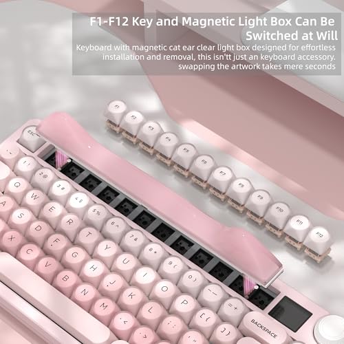 Womier K80 75% Wireless Mechanical Keyboard with Screen and Knob Keyboard | Pink Cat Creamy Bluetooth Gaming Keyboard,RGB/Hot Swappable/PBT Keycaps,QMK/VIA Programmable for Mac/PC,Pink - color: Pink-1