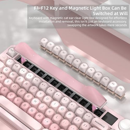 Womier K80 75% Wireless Mechanical Keyboard with Screen and Knob Keyboard | Pink Cat Creamy Bluetooth Gaming Keyboard,RGB/Hot Swappable/PBT Keycaps,QMK/VIA Programmable for Mac/PC,Pink - color: Pink-1