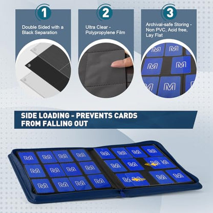 Premium Card Binder 12 Pocket for 720 Pockets Trading Card Binder, PU Zipper Card Collection Album, Sturdy Side-Loading Card Book Holder for MTG, TCG, Game Cards, Sports Cards - color: 12 Deep Blue