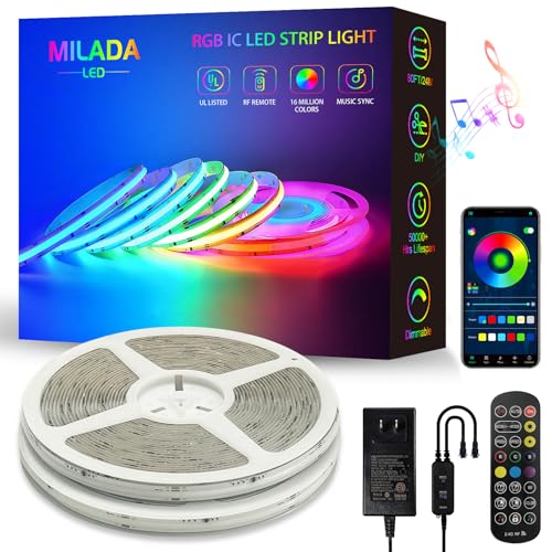 80ft/24M RGB Smart IC COB LED Strip Light, Color Flowing Strip Light | UL-Listed 24V Multicolor Flexible Tape Lights with APP Control/Music Mode,for Bar Counter, Cabinet DIY Decoration（2 Rolls） - size: RGBIC-80FT