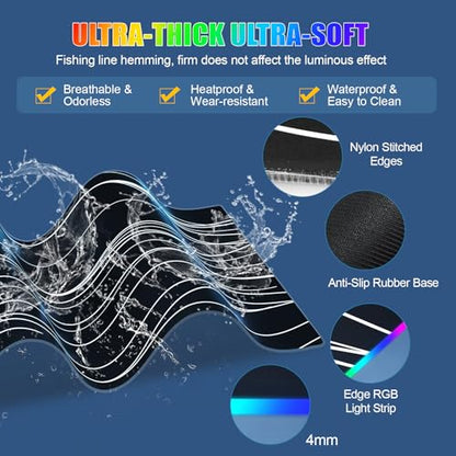 Mouse Pad with Phone Holder, Wireless Charging Desk Mat, RGB Gaming Mousepad Home Office Large Desk Pad with Ultra-Smooth Surface, Non-Slip Base, Waterproof Keyboard Pad,Wavy Black - color: 31.5x15.75"Phone Stand-Wave