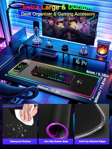 Wireless Charging Mouse Pad Gaming, 31.5"x11.8" Large Desk Mat, Waterproof | RGB Mousepad, Smooth Glide, Stitched Edge, Non-Slip Rubber Base, Desk Pad Computer Keyboard Mat, No Adapter - color: RGB-31.5"x11.8"