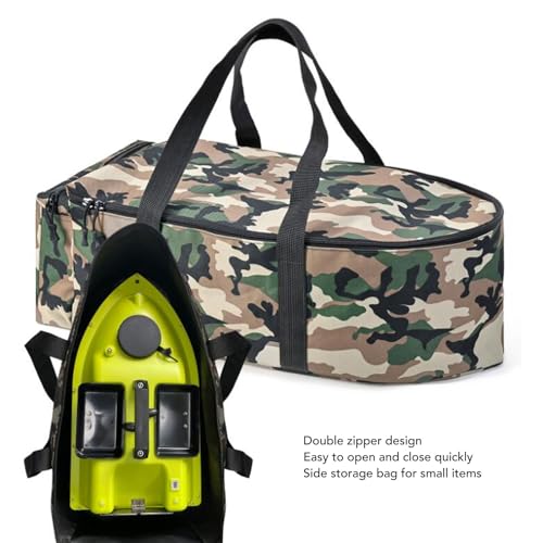 Asixxsix RC Bait Boat Storage Bag, 1000D Oxford RC Boat Remote Control Fishing Boat Cover Bag, 60 x 30 x 20cm, 24 x 12 x 8inch, Suitable for Most Bait Boats, Double Zipper - color: Camouflage