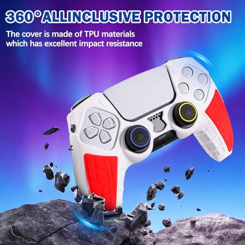 DLseego Protective Cover for PS5 Controller, Soft Silicone Ergonomic Anti-Slip Controller Case Skin with 4 PCS Thumb Stick Grip Caps - White - color: White