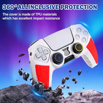 DLseego Protective Cover for PS5 Controller, Soft Silicone Ergonomic Anti-Slip Controller Case Skin with 4 PCS Thumb Stick Grip Caps - White - color: White