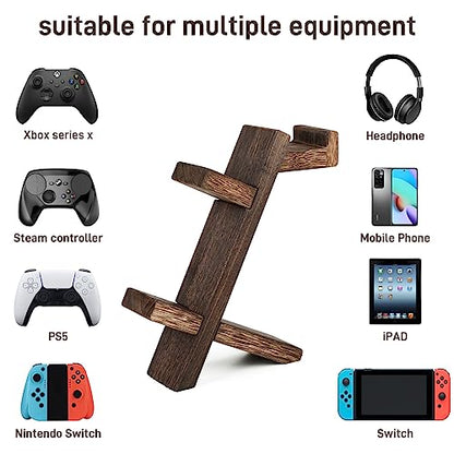 Wooden Game Controller Holder Headset Stand 2-Tier Universal Controller Gaming PC Accessories Storage Rack Headphone Stand for Xbox Series PS5 PS4