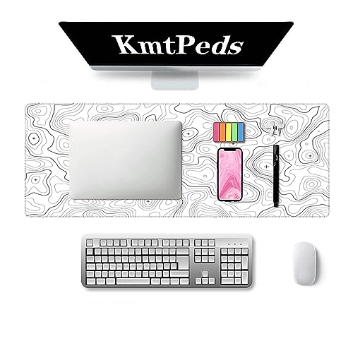 Topographic Large Gaming Mouse Pad,White Mouse Pad Gaming Mouse Mat Desk Pad,31.5 x 11.8 Desk Mat Minimalist Mouse Pads for Desk,Extended White Keyboard Mousepad with Non-Slip Base and Stitched Edge - color: White Topographic Contour