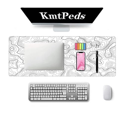 Topographic Large Gaming Mouse Pad,White Mouse Pad Gaming Mouse Mat Desk Pad,31.5 x 11.8 Desk Mat Minimalist Mouse Pads for Desk,Extended White Keyboard Mousepad with Non-Slip Base and Stitched Edge - color: White Topographic Contour