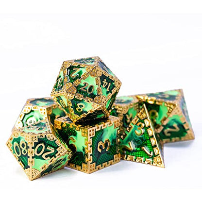 UDIXI Metal Dice Set D&D, 7PCS DND Polyhedral Dice Set Dragon Mint Green for Role Playing Game RPG and Other Tabletop Game - color: Chain Frame-mint Green