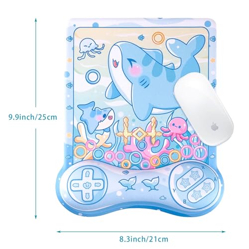 BelugaDesign Shark Mousepad | Cute Kawaii Anime Pastel Blue Mouse Pad | Ocean Underwater Nonslip Mat for Gaming Computer Laptop Keyboard Desk Accessory | Padded Squishy Wrist Rest for Easy Typing