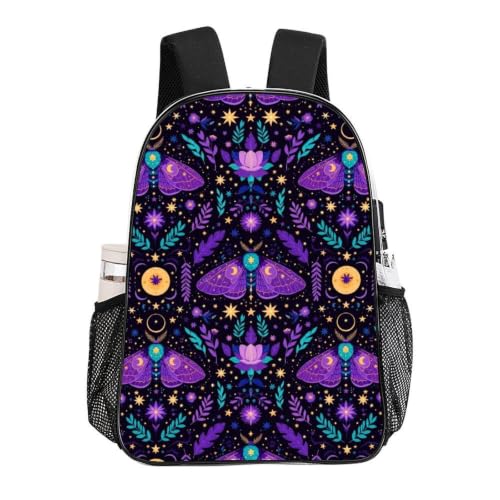 Reinforced Strap Clear See Through Backpack Concert Festival | Padded Adjustable Shoulder Strap, Goth Moon Moths, Stadium Approved Bookbag for College Men Women Festival - color: Pattern (322)