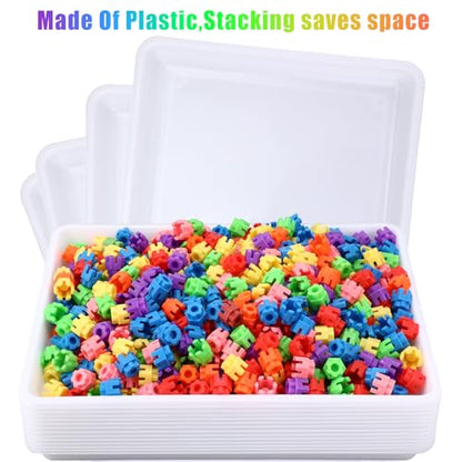 Maitys 15 Pack Plastic Art Trays 12 x 16 Inch Activity Crafts Trays Sensory Tray DIY Projects, Painting, Beads, Jewelry Office Home Organizer Arts and Crafts Supplies(White) - color: White