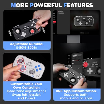 IINE Retro Pocket Wireless Game Controller – Compact Gamepad with Hall Effect Joysticks, Customizable Buttons, 1000Hz Polling Rate – Compatible with PC, Switch, Mobile, Steam Deck, Tablet (Grey) - color: Grey