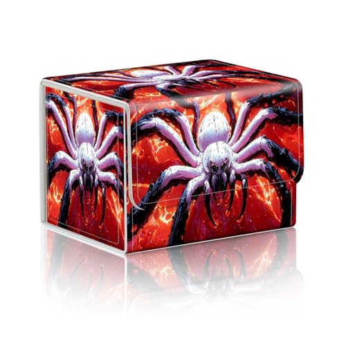 Trading Card Storage Box, Holds 100+ for MTG Cards, PU Leather with Magnetic Closure, Giant White Spider in Fiery Abyss Durable Deck Box for Magic the Gathering, Trading Card Games - color: Giant White Spider in Fiery Abyss