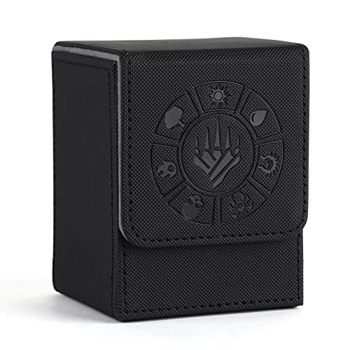 Arkeiliy Card Deck Box, 110+ Storage MTG Deck Box with 50 Pcs Card Sleeve, Collectible Trading Card Cases for Magic Commander and More (Black) - color: Black