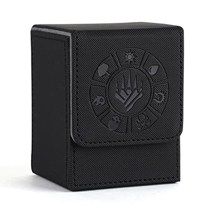 Arkeiliy Card Deck Box, 110+ Storage MTG Deck Box with 50 Pcs Card Sleeve, Collectible Trading Card Cases for Magic Commander and More (Black) - color: Black