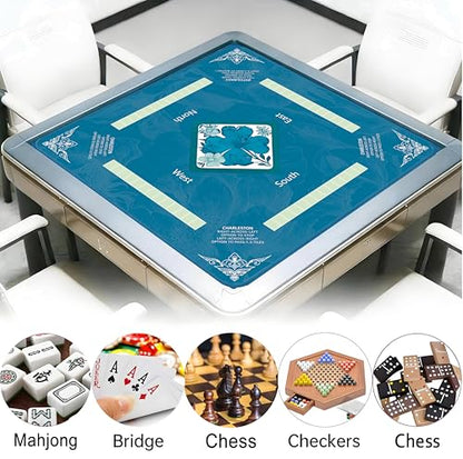 Chinoiserie Floral Mahjong Mat 32.4" x 32.4" with Rules, Anti-Slip Noise Reduction Design with Carrying Bag, Table Cover for Poker, Board Games, Dominoes and Card Games - color: Blue Floral