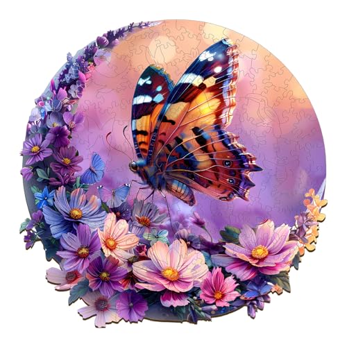 Wooden Puzzles for Adults, Butterfly Moon Wood Puzzles Adult, Unique Animal Shaped Wooden Jigsaw Puzzle, Creative Birthday Gifts for Friends/Family/Puzzle Lovers, Home Decor(M-11.4 * 11.4in 200pcs) - color: Butterfly and Moon, size: Medium