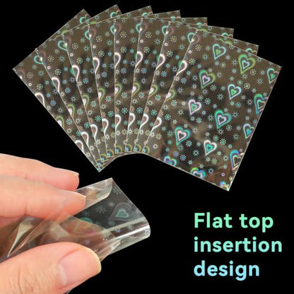 HFATMOS 300 Pcs Photocard Sleeves Laser Flashing Holographic Card Protector | Dustproof Card Sleeves for Mini Photos Credit Name Trading Cards Album Photo Cards, Heart Pattern - color: Heart Pattern