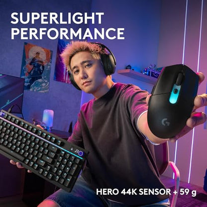 Logitech G305 X Superlight Wireless Gaming Mouse - Black | 59g Lightweight, 44K DPI, 678 IPS, Wireless 2.4 GHz/Bluetooth/USB-C, <170 hr Battery, 6 buttons, RGB, PC/Mac Compatible - color: Black, style: Superlight