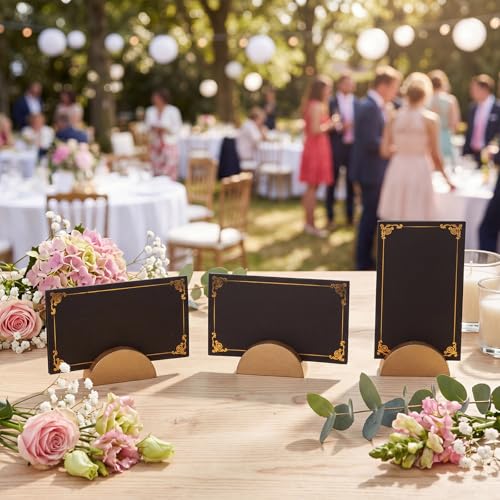 Colingmill 24 Pcs Wooden Table Number Stands with Tented Cards,Gold, Black | Wedding Table Name Holder Semicircular Design Place Card Holders for Retail Shop Wedding Party Events - color: Gold, Black