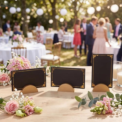 Colingmill 24 Pcs Wooden Table Number Stands with Tented Cards,Gold, Black | Wedding Table Name Holder Semicircular Design Place Card Holders for Retail Shop Wedding Party Events - color: Gold, Black
